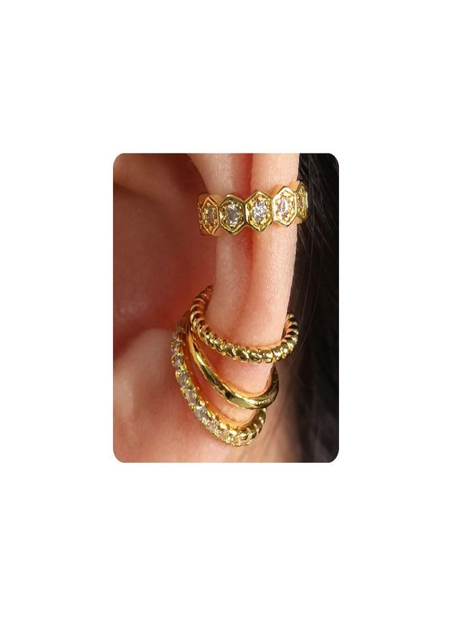 Ninejuize 4pcs Ear Cuff Earrings for Women Non Piercing 14K Gold Plated Non Tarnish Gold Ear Cuffs Set Clip On Earrings Wraps Cubic Zirconia Jewelry - Image 1
